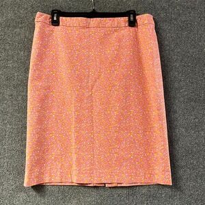 Talbots Pencil Skirts Womens 12 Pink Tulip Print Cotton‎ Stretch Back Zip Career